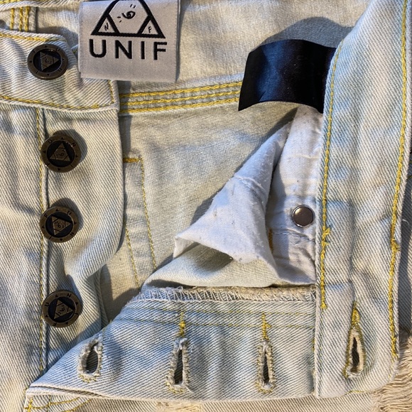 UNIF High Waist Button Up Light Wash Distressed Jeans with Ripped Knees size 26 - Picture 6 of 15